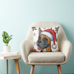 Christmas Holiday Santa Dog Boxer Throw Pillow
