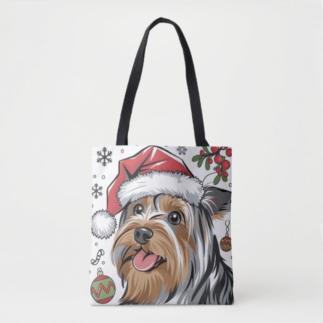 Christmas Holiday Santa Dog Terrier Tote Bag (Front)