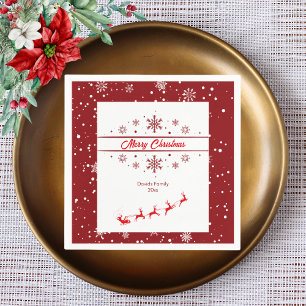 Christmas Holiday Santa Sleigh   Snowflakes Napkin