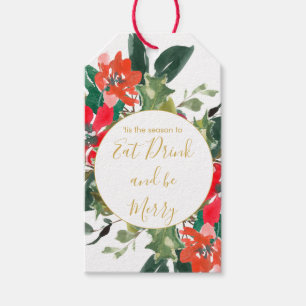 Christmas Holiday Season Floral Holly Wreath Gift Tags