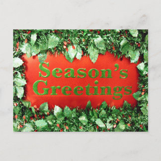 Christmas Holiday Seasons Greetings Glitter Holly Postcard