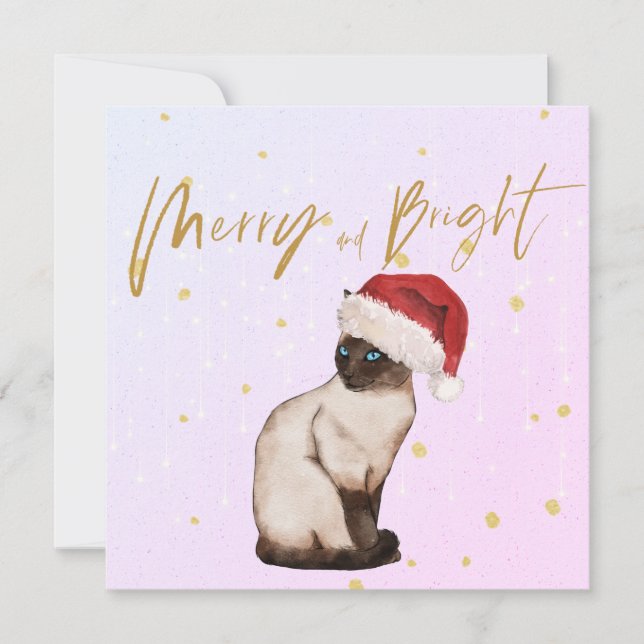 Christmas Holiday Siamese Cat Santa Merry Greeting (Front)