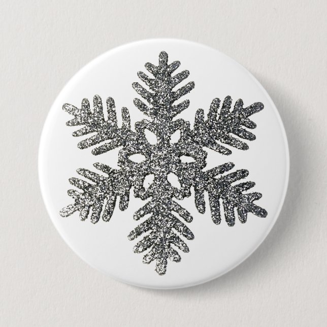 Christmas Holiday Silver Snowflake Star Design 3 Inch Round Button (Front)