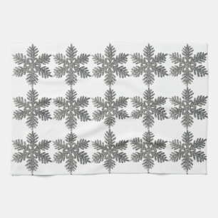 Christmas Holiday Silver Snowflake Star Design Kitchen Towel
