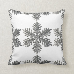 Christmas Holiday Silver Snowflake Star Design Throw Pillow