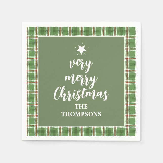 Christmas Holiday Simple Green Holiday Plaid Cute Napkin (Front)