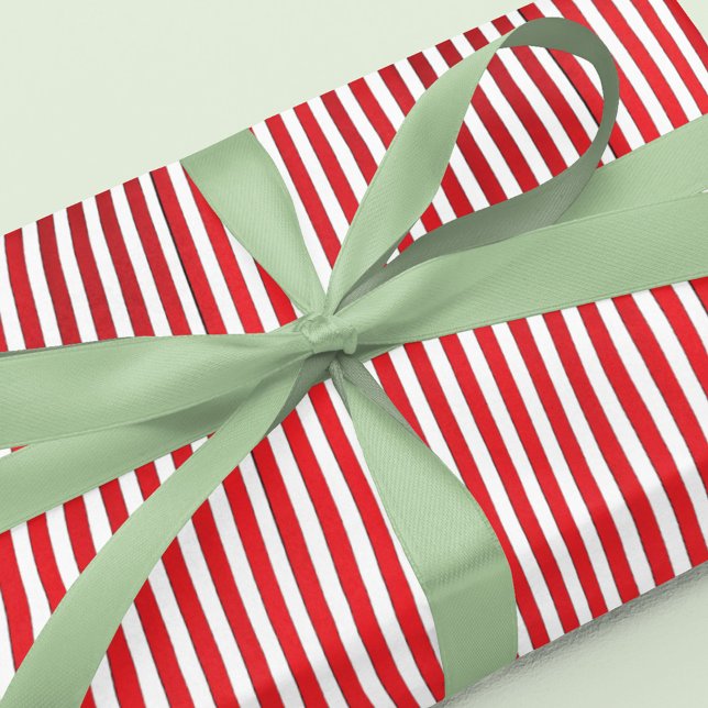 Christmas Holiday Simple Red Striped Festive Wrapping Paper (Christmas whimsical candy cane striped wrapping paper.)