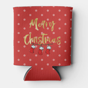 Christmas Holiday Snowflake Fun Red Can Cooler