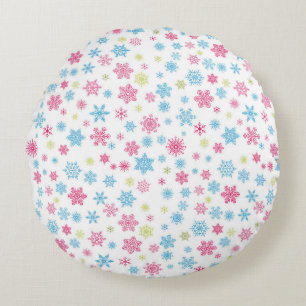 Christmas Holiday Snowflake Pattern Round Pillow