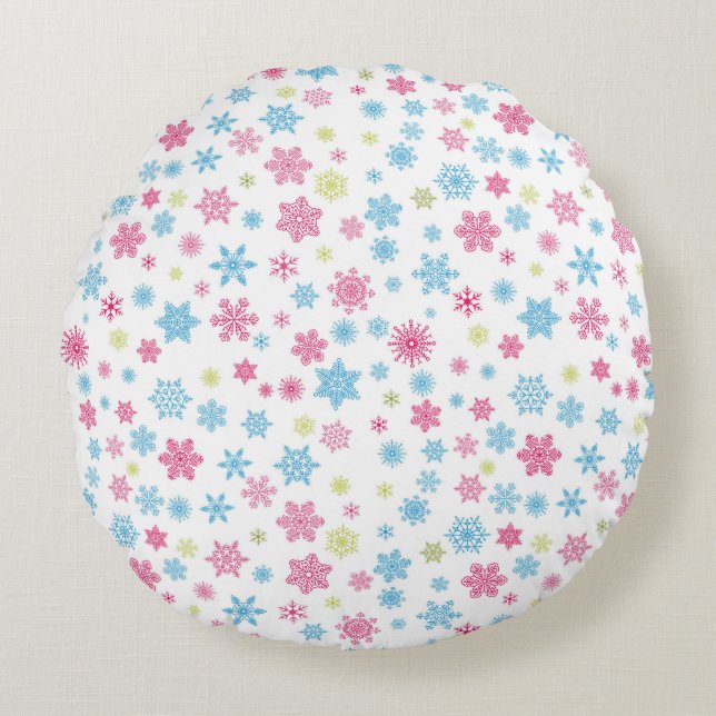 Christmas Holiday Snowflake Pattern Round Pillow (Front)