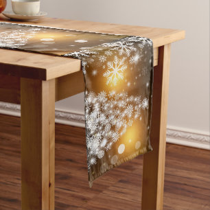 Christmas, Holiday, Snowflakes, Gold, Sparkle Medium Table Runner