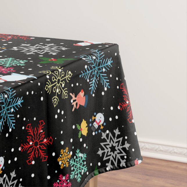 Christmas Holiday Snowflakes Snowman Mistletoe  Tablecloth (In Situ)