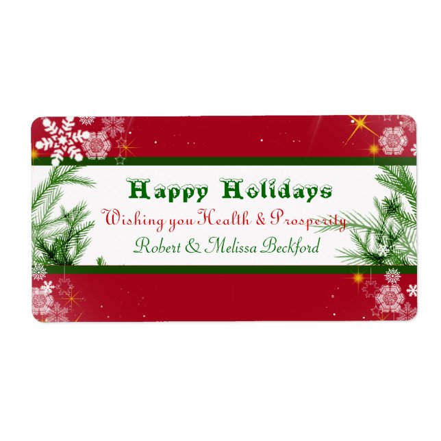 Christmas Holiday Snowflakes Wine Label (Front)
