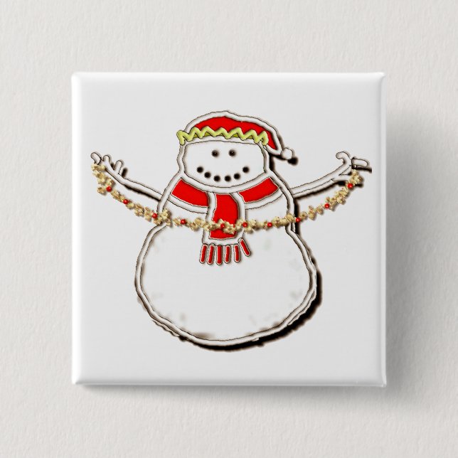 Christmas Holiday Snowman 2 Inch Square Button (Front)