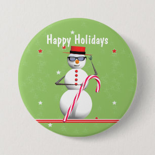 Christmas Holiday Snowman 3 Inch Round Button