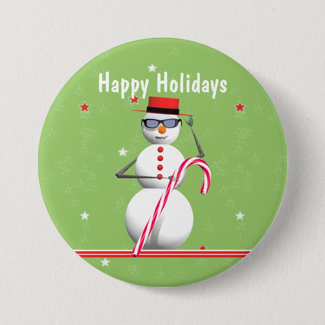 Christmas Holiday Snowman 3 Inch Round Button (Front)