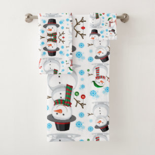 Christmas Holiday Snowman Bath Towel Set