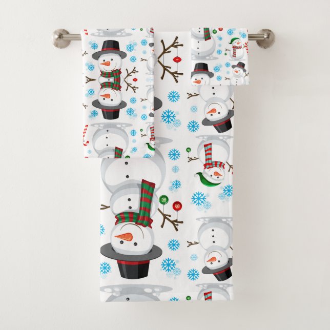 Christmas Holiday Snowman Bath Towel Set (Insitu)