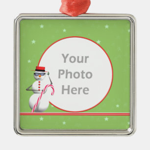Christmas Holiday Snowman Round (photo frame) Metal Ornament