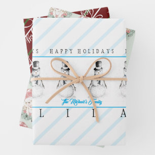 Christmas Holiday Snowman Santa Joy Gift Wrapping Paper Sheet