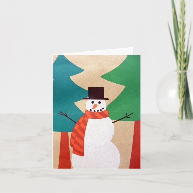 Christmas Holiday Snowman & Trees Card (Front)