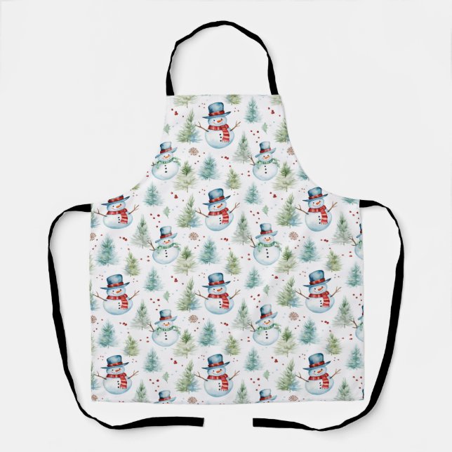 Christmas Holiday Snowmen Seamless Pattern Apron (Front)