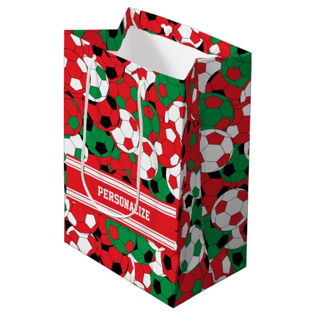 Christmas Holiday Soccer Ball Collage Medium Gift Bag (Front Angled)