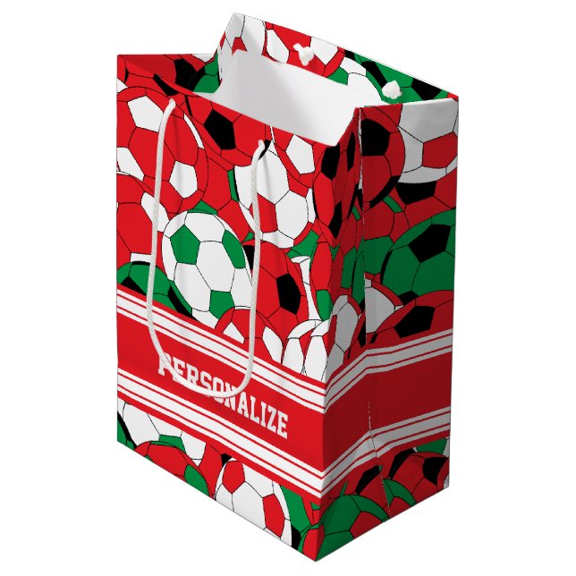 Christmas Holiday Soccer Ball Collage Medium Gift Bag (Front Angled)