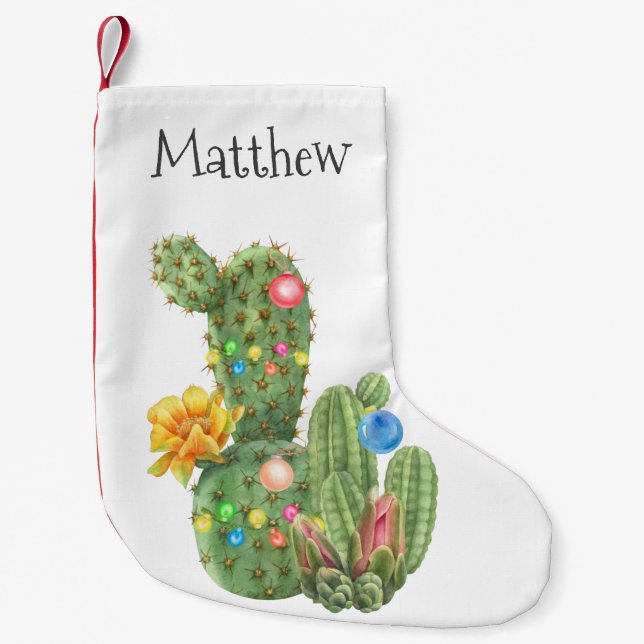 Christmas Holiday Southwestern Watercolor Cactus  Small Christmas Stocking (Front)