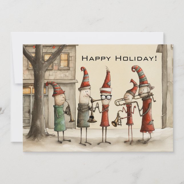 Christmas Holiday Street Musicians Greeting Card (Front)