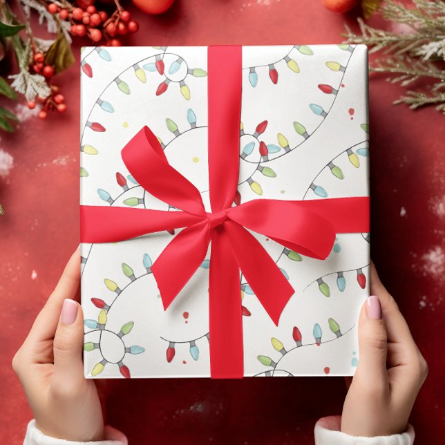 Christmas Holiday String Lights Festive Colourful  Wrapping Paper (Christmas cute colorful holiday string light classic bulbs wrapping paper. )