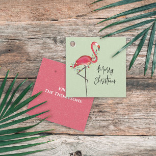 Christmas Holiday String Lights Pink Flamingo Favour Tags