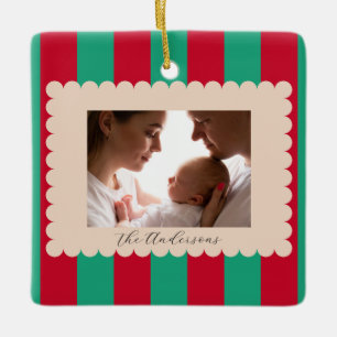 Christmas Holiday Striped Custom Photograph Modern Ceramic Ornament