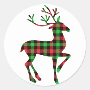 Christmas Holiday Tartan Plaid Pattern Reindeer Classic Round Sticker
