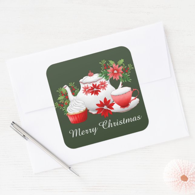 Christmas Holiday tea add message Square Sticker (Envelope)
