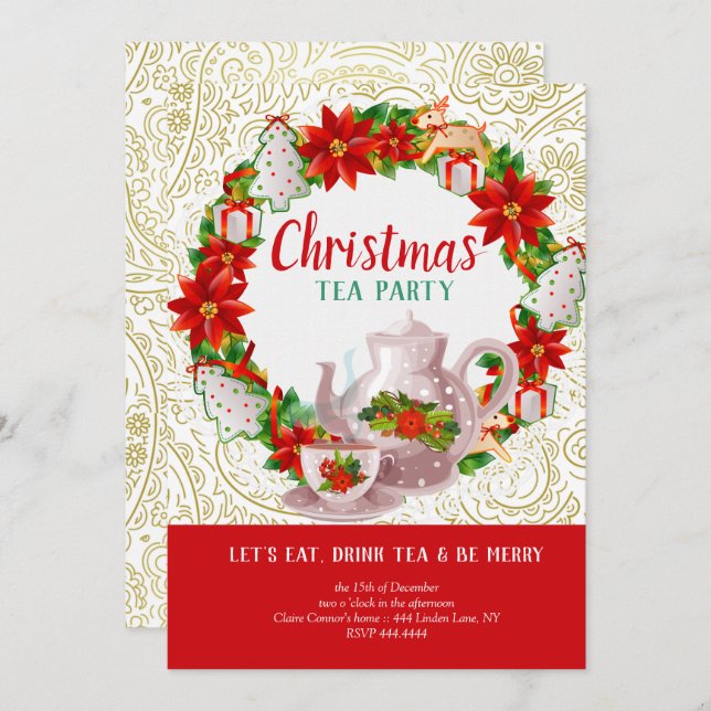 Christmas Holiday Tea Party Invitation (Front/Back)