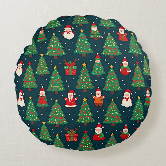 Christmas Holiday Theme Round Pillow (Front)