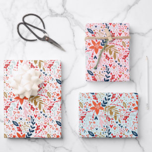 Christmas Holiday Theme Wrapping Paper Sheets pink