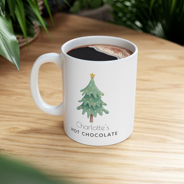 Christmas Holiday Tree Personalized Name Kids Coffee Mug (Cute Personalized Christmas Tree 11oz Coffee Mug)