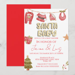 Christmas Holiday Tree Santa Boy Baby Shower   Invitation