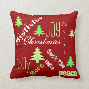 Christmas holiday tree wishes throw pillow