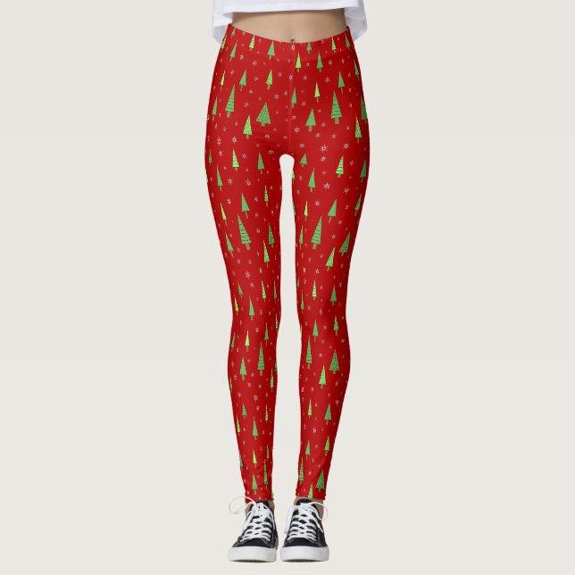 Christmas  Holiday Trees fun little trees Leggings (Front)