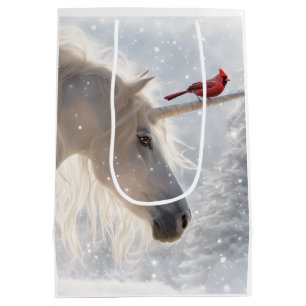 Christmas Holiday Unicorn Cardinal Beautiful  Medium Gift Bag