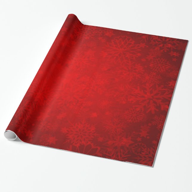 Christmas Holiday - Vibrant Red with Snowflakes Wrapping Paper (Unrolled)