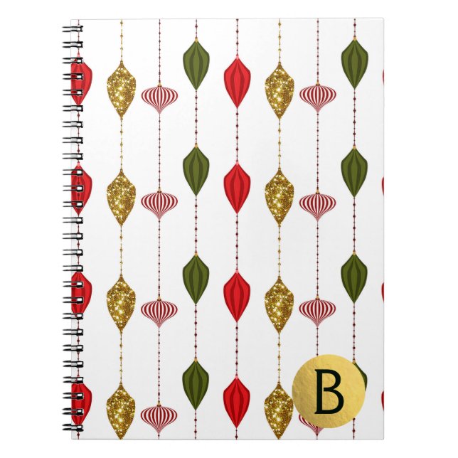 Christmas Holiday Vintage Modern Glam Ornaments Notebook (Front)