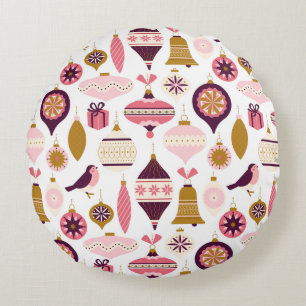 Christmas Holiday Vintage Retro Decorations Bauble Round Pillow