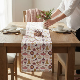 Christmas Holiday Vintage Retro Decorations Bauble Short Table Runner