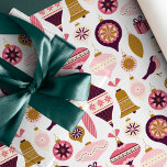 Christmas Holiday Vintage Retro Decorations Bauble Wrapping Paper<br><div class="desc">This vintage design features vintage pink,  purple and gold Christmas baubles,  bells,  birds and gifts Perfect for Christmas gift wrapping #christmas #vintagechristmas #retrochristmas #holidays #giftwrap #giftwrapping #giftwrappingsupplies #wrappingpaper</div>