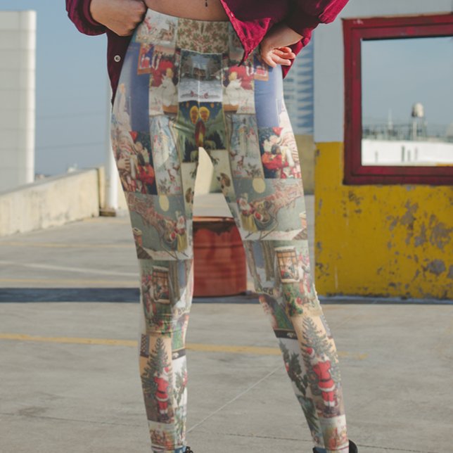 Christmas Holiday Vintage Santa Postcard Leggings (Creator Uploaded)