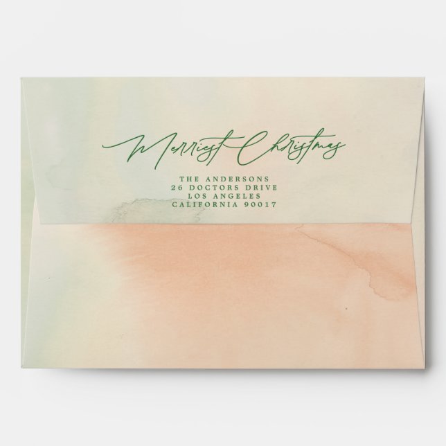 Christmas Holiday Watercolor Botanical Ombre Envelope (Back (Top Flap))